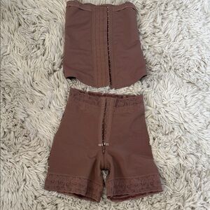 High-Waist Sculpting Shorts with Matching Waist Cincher — Brown
